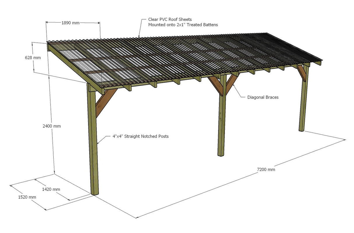 Wooden Lean to Gazebo with Clear Corrugated Roof | Brampton Clear