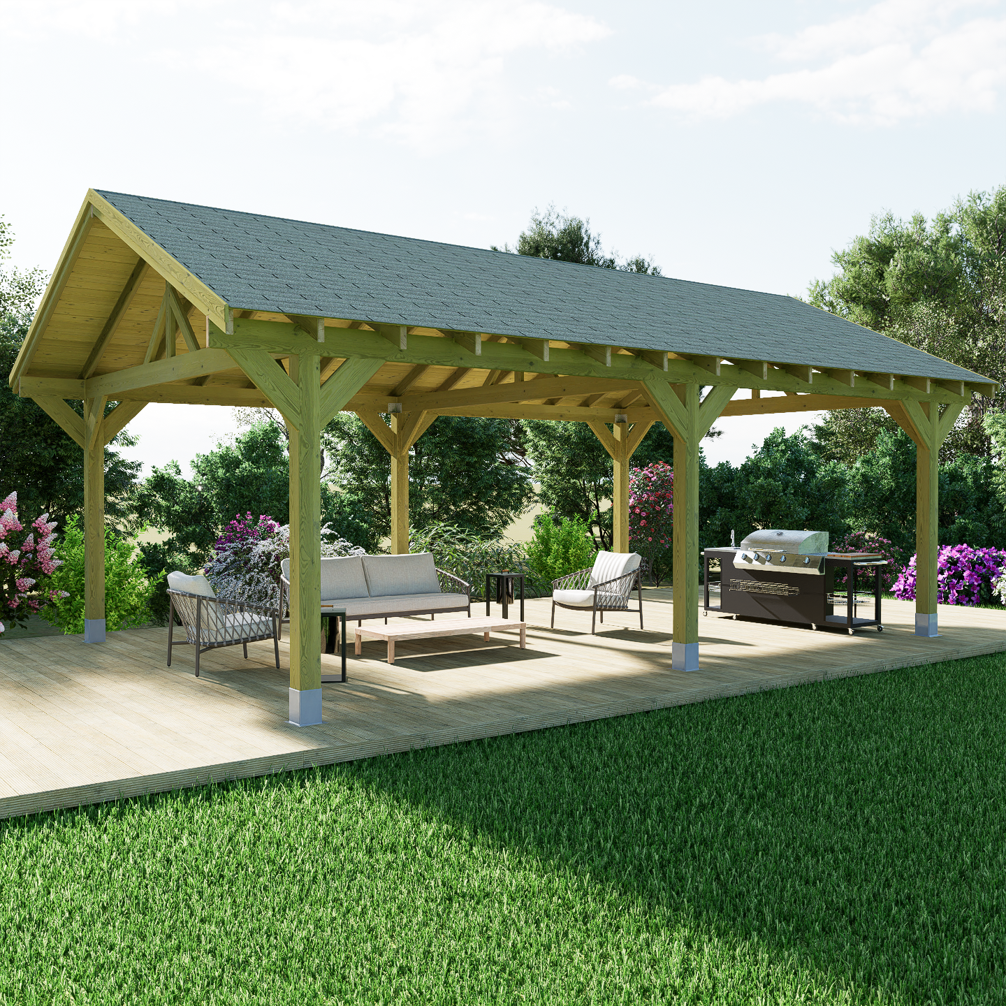 7.2m x 4.8m Apex Plus Premium Wooden Gazebo Kit with Felt Shingle Tiles