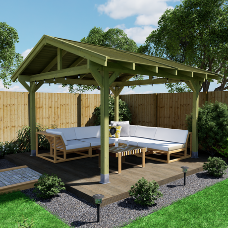 Gazebo with wooden slat roof