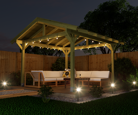 Slat roofed gazebo