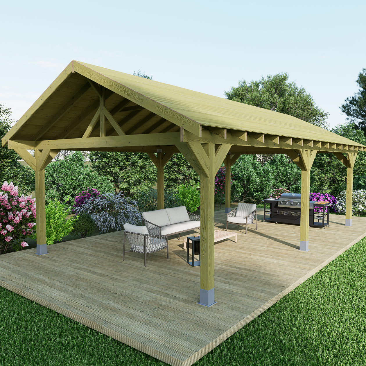 8.4m x 4.8m extra large wood gazebo frame with TGV interlocking roof boards