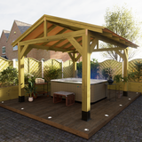 Wooden gazebo featuring chunky corner posts
