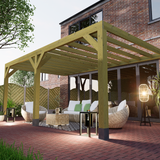 lean to box pergola fixed to rear elevation of detached rural house