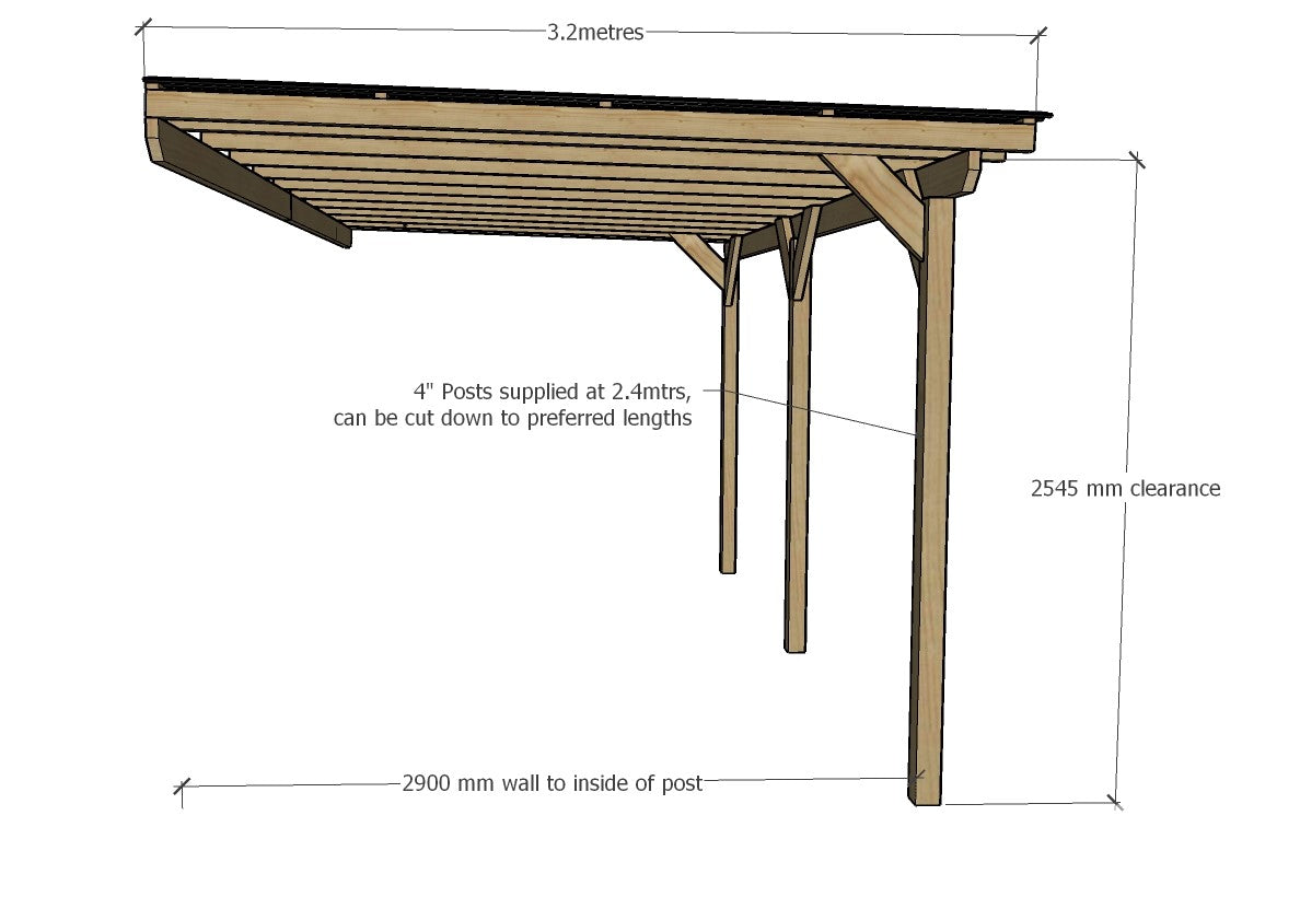 6m x 3m Wooden Lean to Pergola Carport Kit