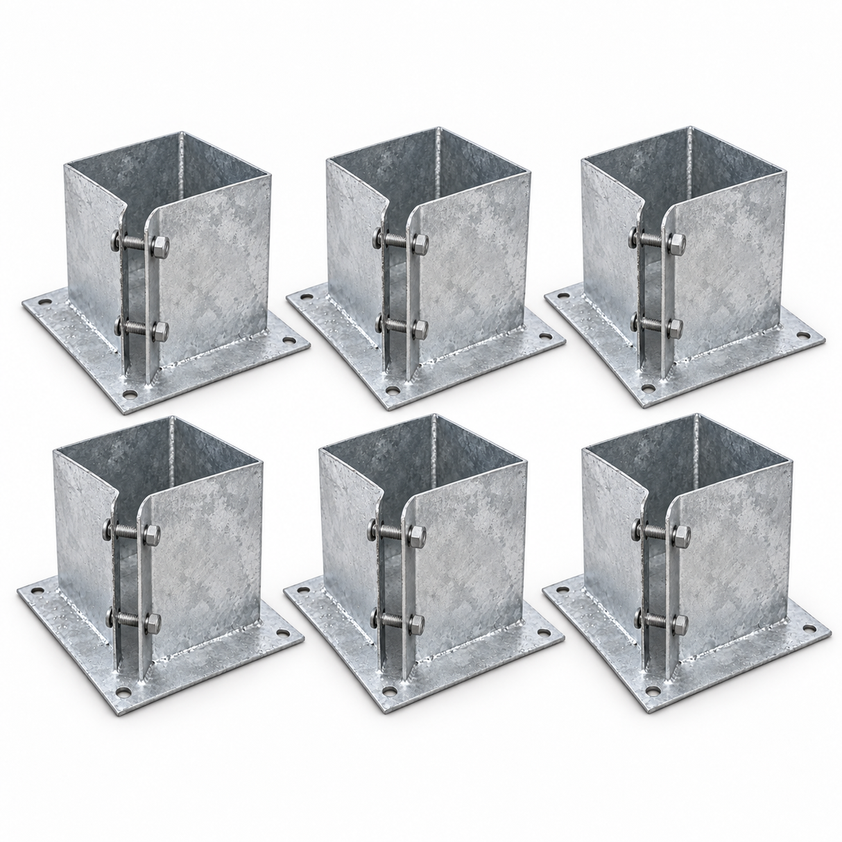 Set of 6x 150×150mm Bolt Down Base Plates with 24 Fixings