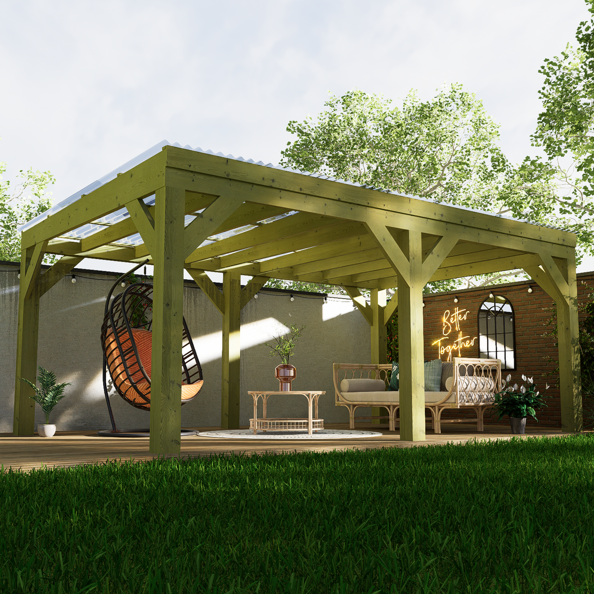 Large Wooden Pergola with Clear Roof | Wychwood Plus Clear