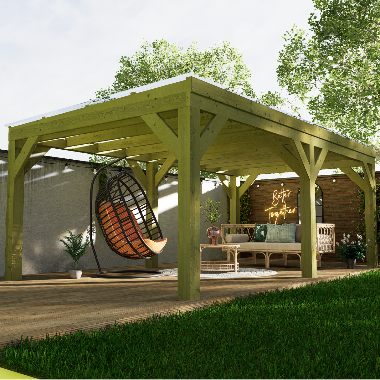 Large Wooden Pergola with Clear Roof | Wychwood Plus Clear