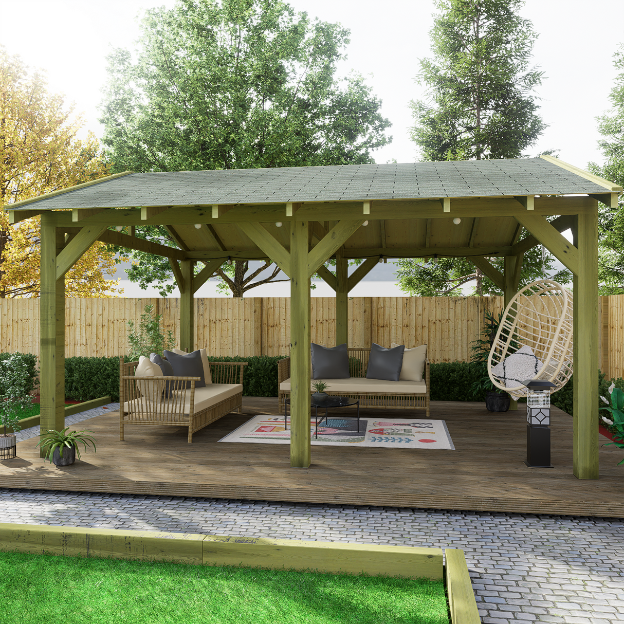 big timber gazebo with shingle roof