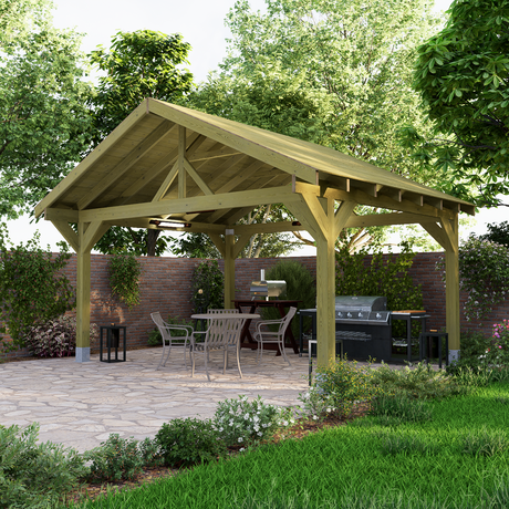 3.6m x 4.8m large wooden gazebo frame with tongue and groove roof boards