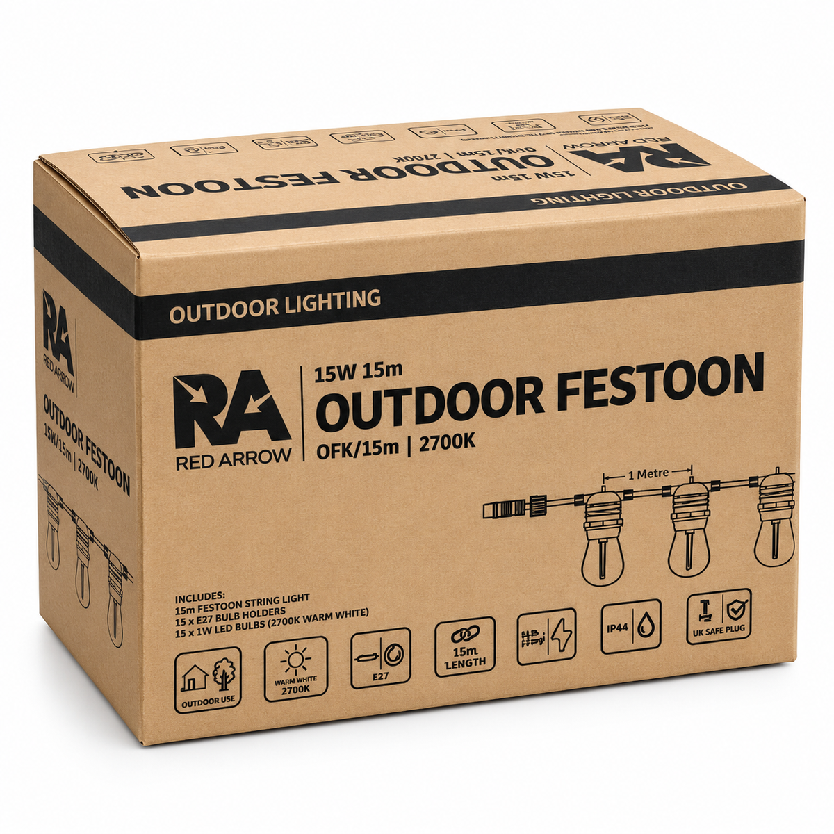 15m Outdoor Festoon Lighting Kit - Warm White